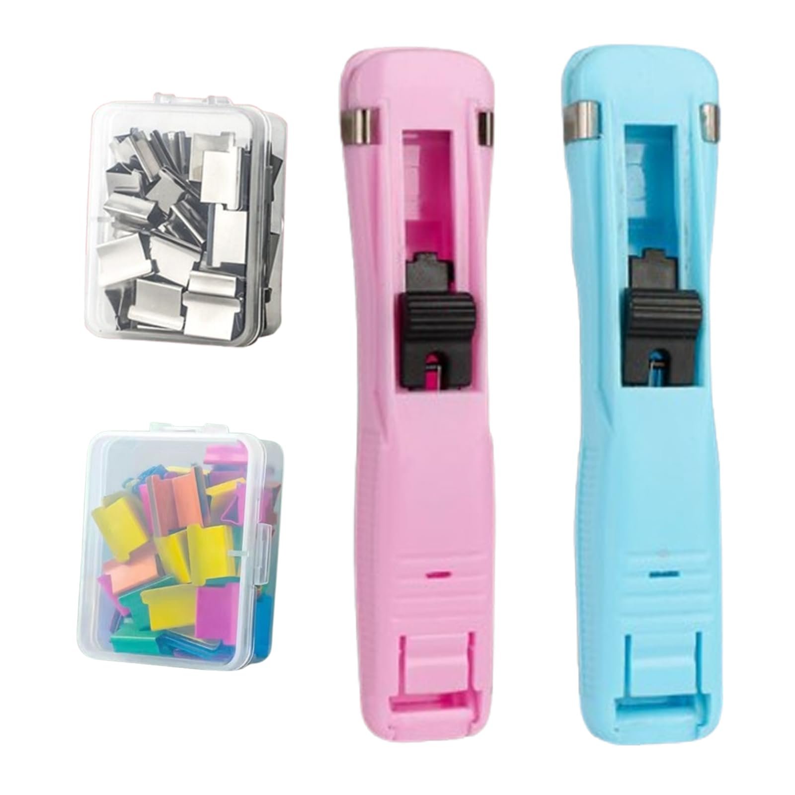 2 Piece Portable Binder Clip Stapler - Includes 100 Reusable Clips
