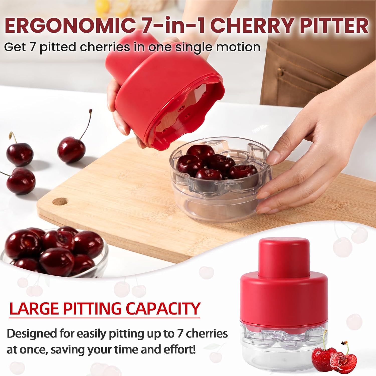 🍒 7-in-1 Large Cherry Pitter – Pit 7 Cherries at Once, Save Time & Effort!