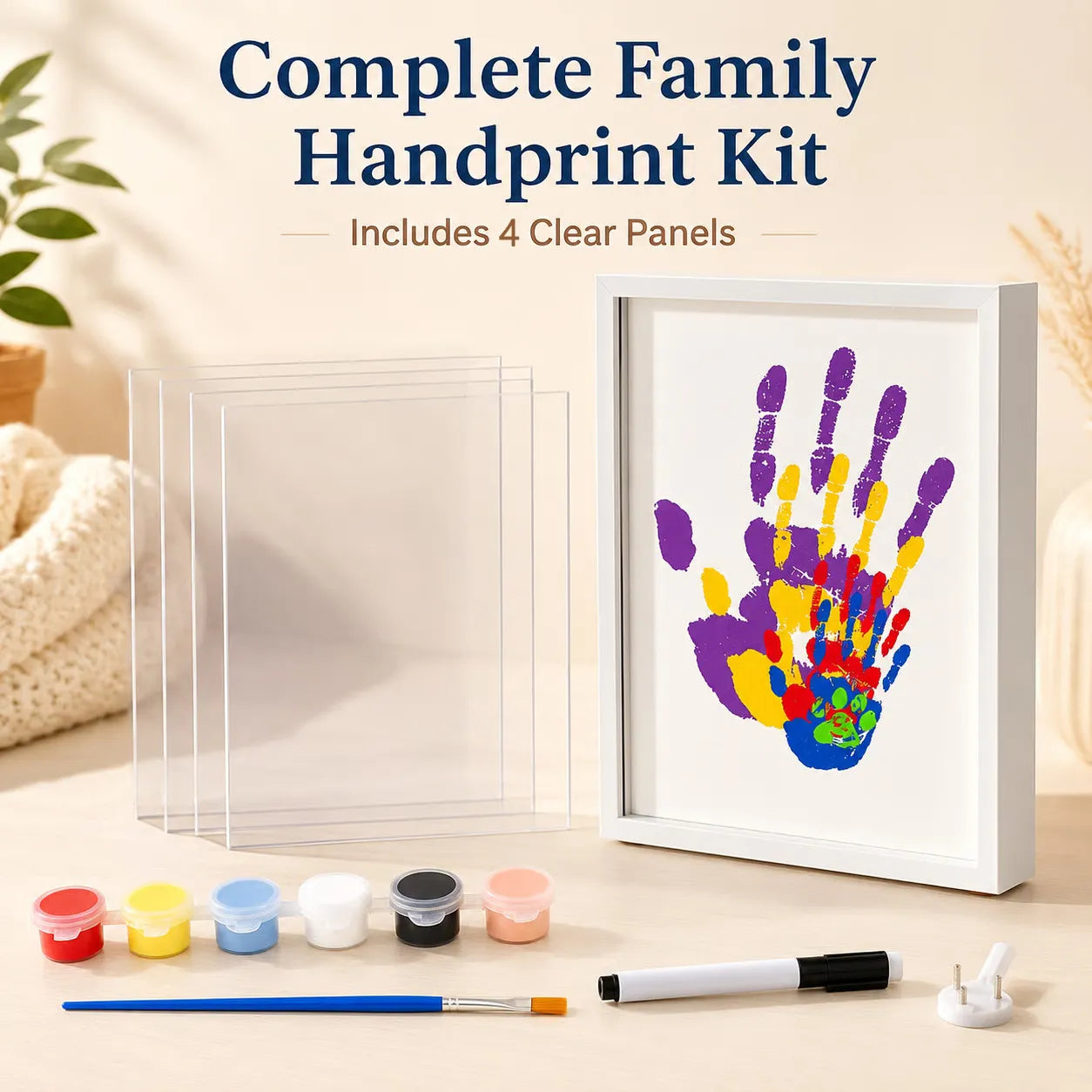 ❤️❤️Wooden Transparent Handprint Frame Set, DIY Family Memorial Gift Kit