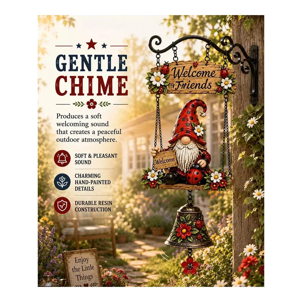 Hand-Painted Gnome Welcome Garden Bell detail 6