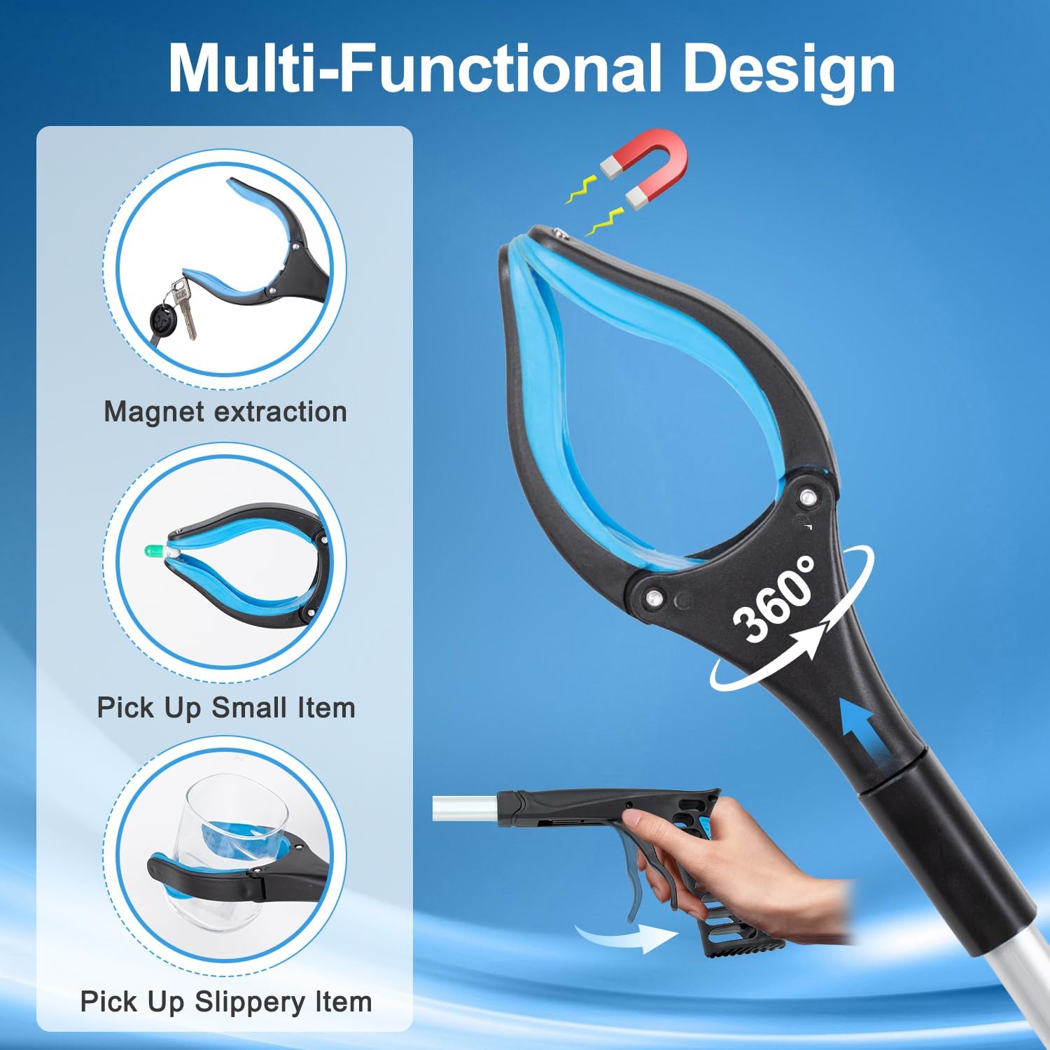 Grabber Reacher Tool - 43” Extra Long Foldable Gripper and Reaching Tool