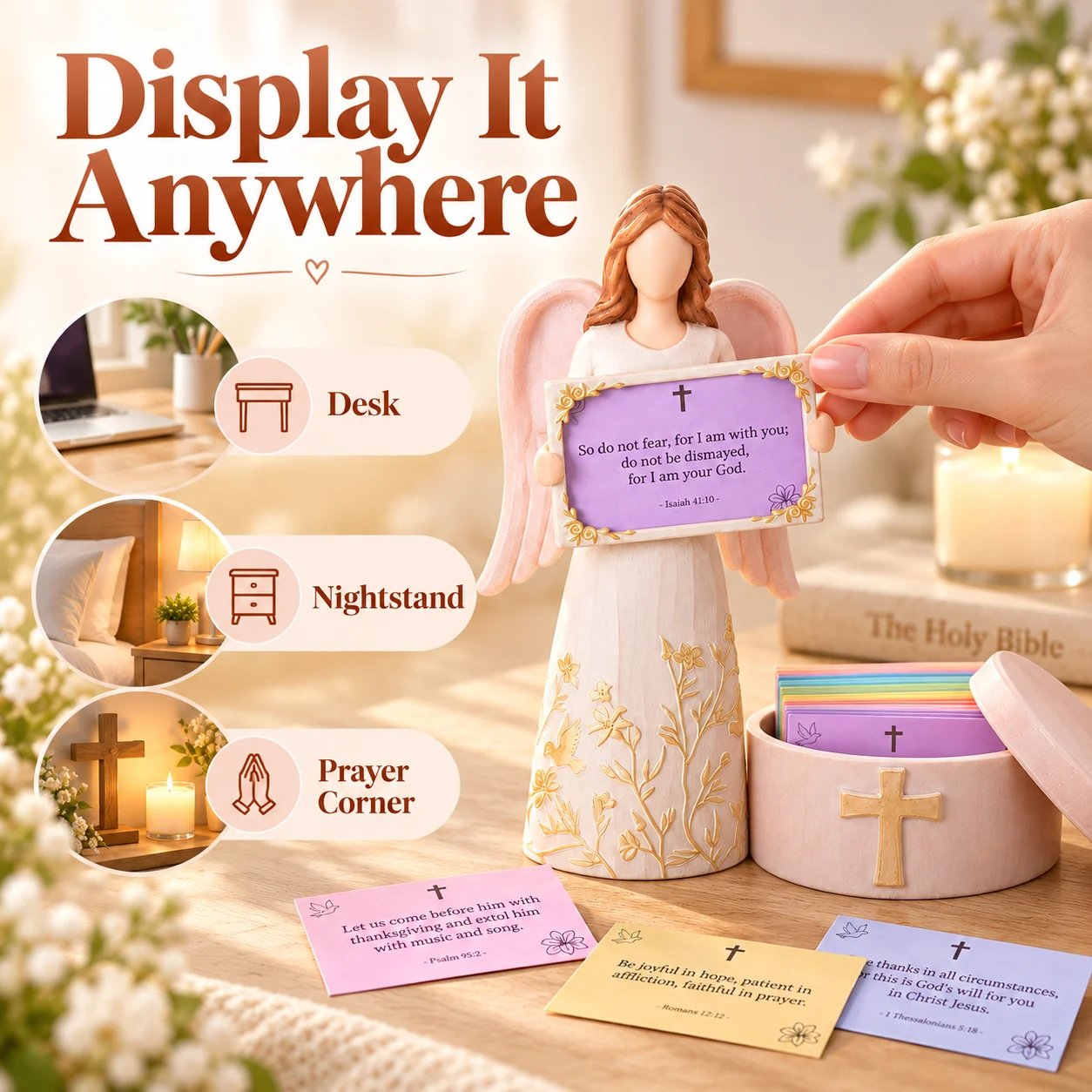 Angel Bible verse card holder with coordinating storage box