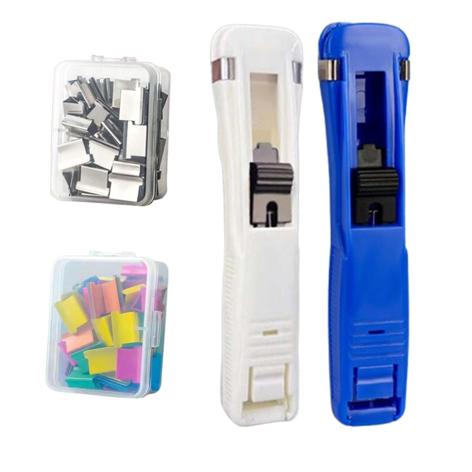 2 Piece Portable Binder Clip Stapler - Includes 100 Reusable Clips