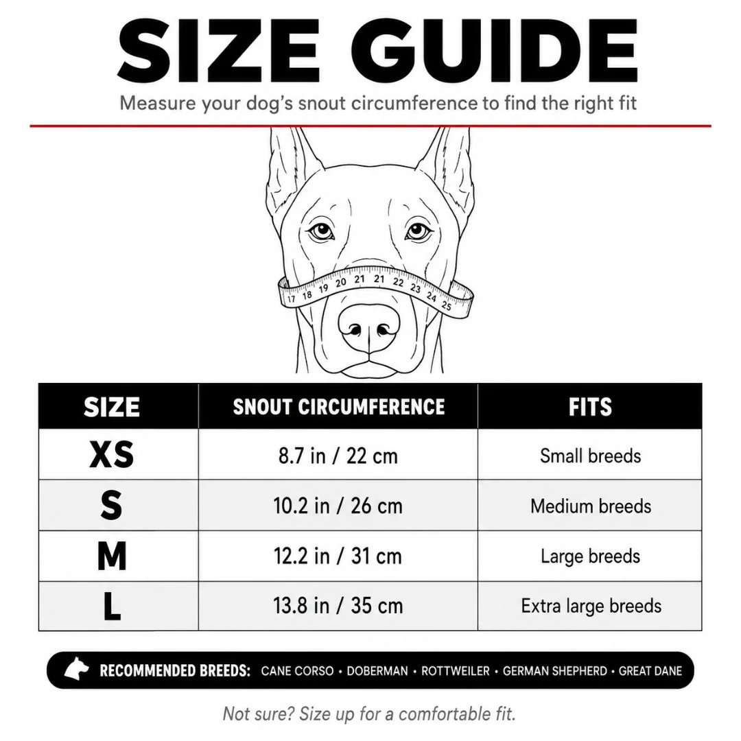Hell hound dog muzzle size guide
