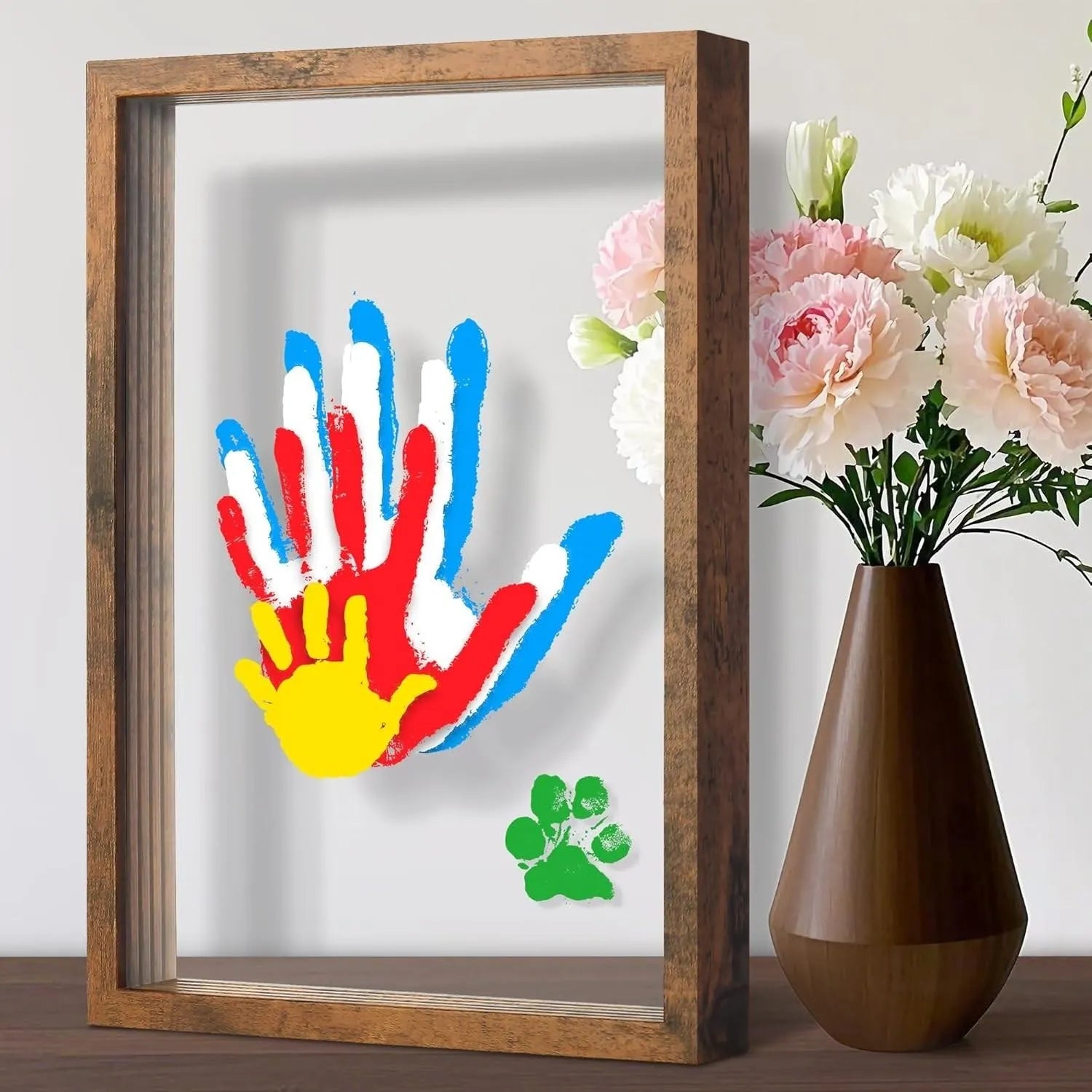 ❤️❤️Wooden Transparent Handprint Frame Set, DIY Family Memorial Gift Kit
