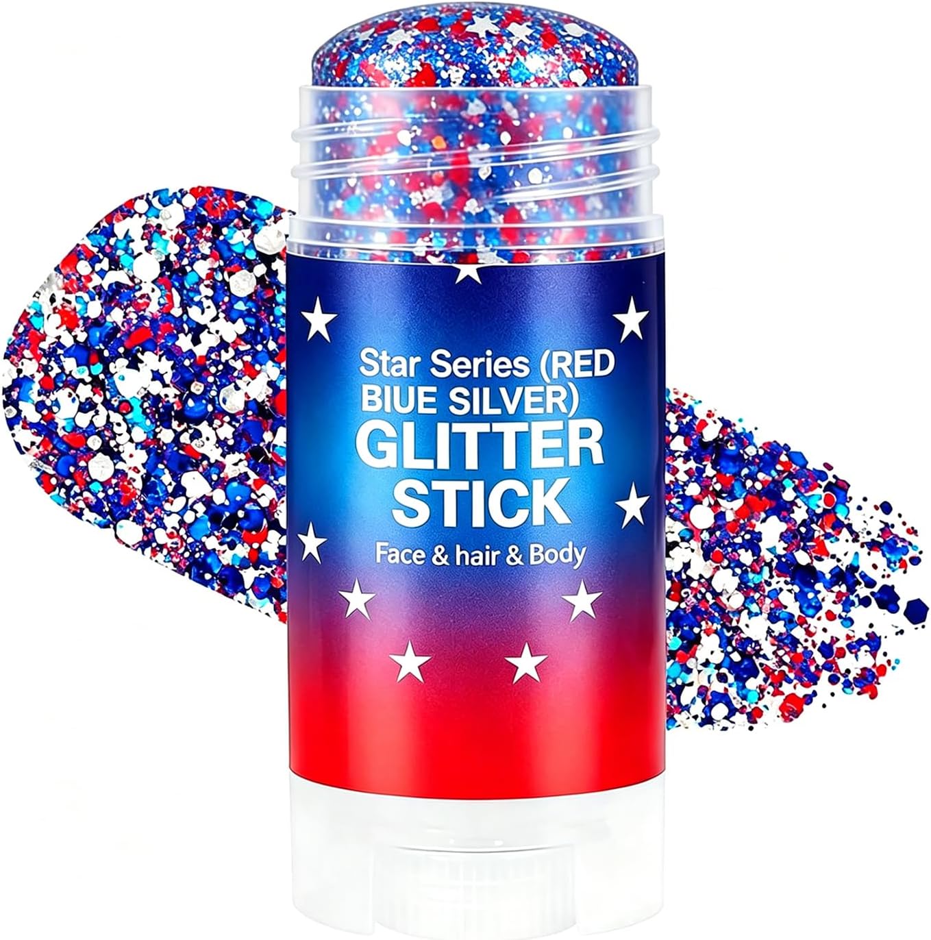 Patriotic Body Glitter Stick, Red White and Blue Hair Glitter Stick