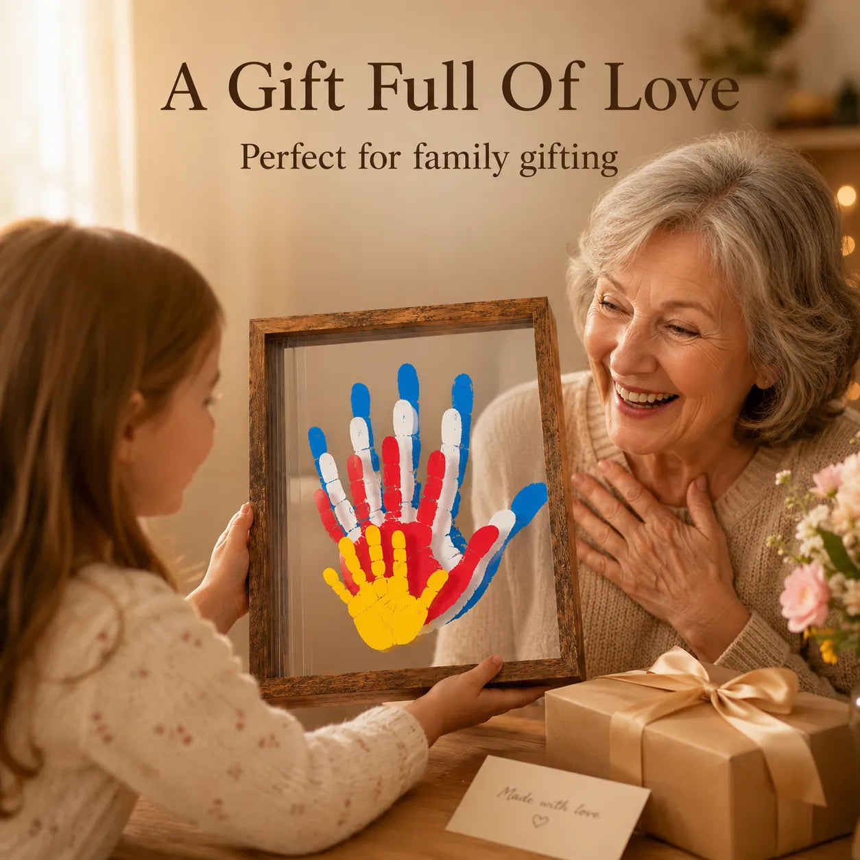 ❤️❤️Wooden Transparent Handprint Frame Set, DIY Family Memorial Gift Kit