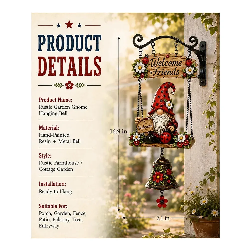 Hand-Painted Gnome Welcome Garden Bell detail 4