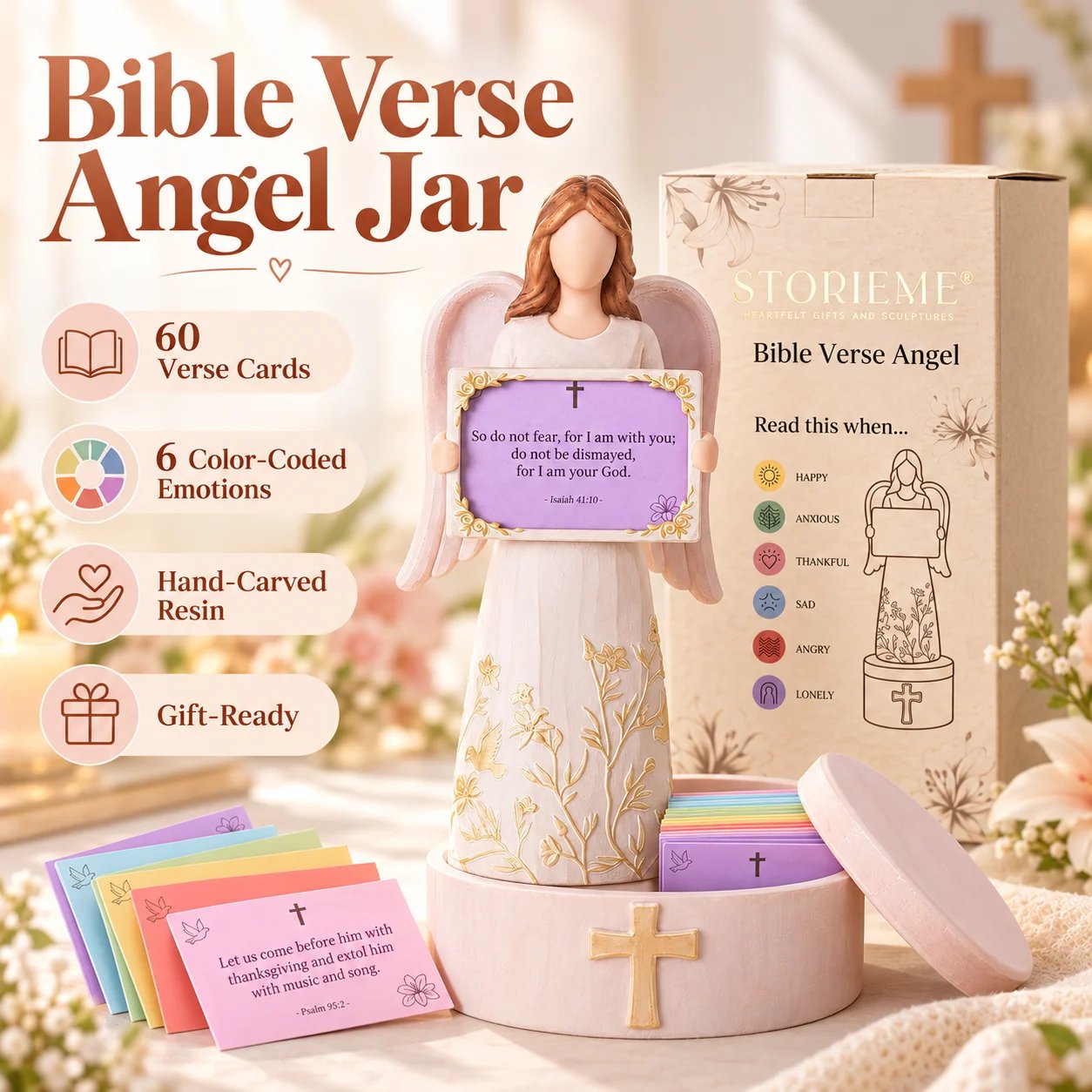Angel scripture card holder displayed in a peaceful home setting