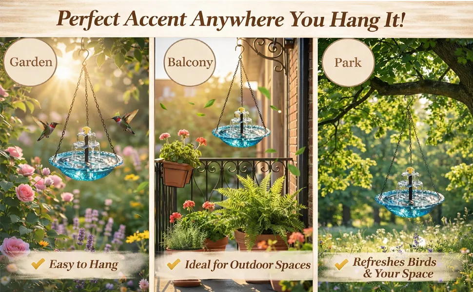 Solar Cascade Hanging Bird Bath Fountain