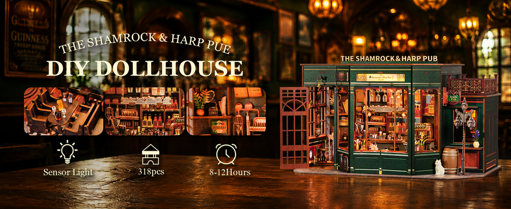 Shamrock & Harp Pub DIY Miniature Dollhouse Kit