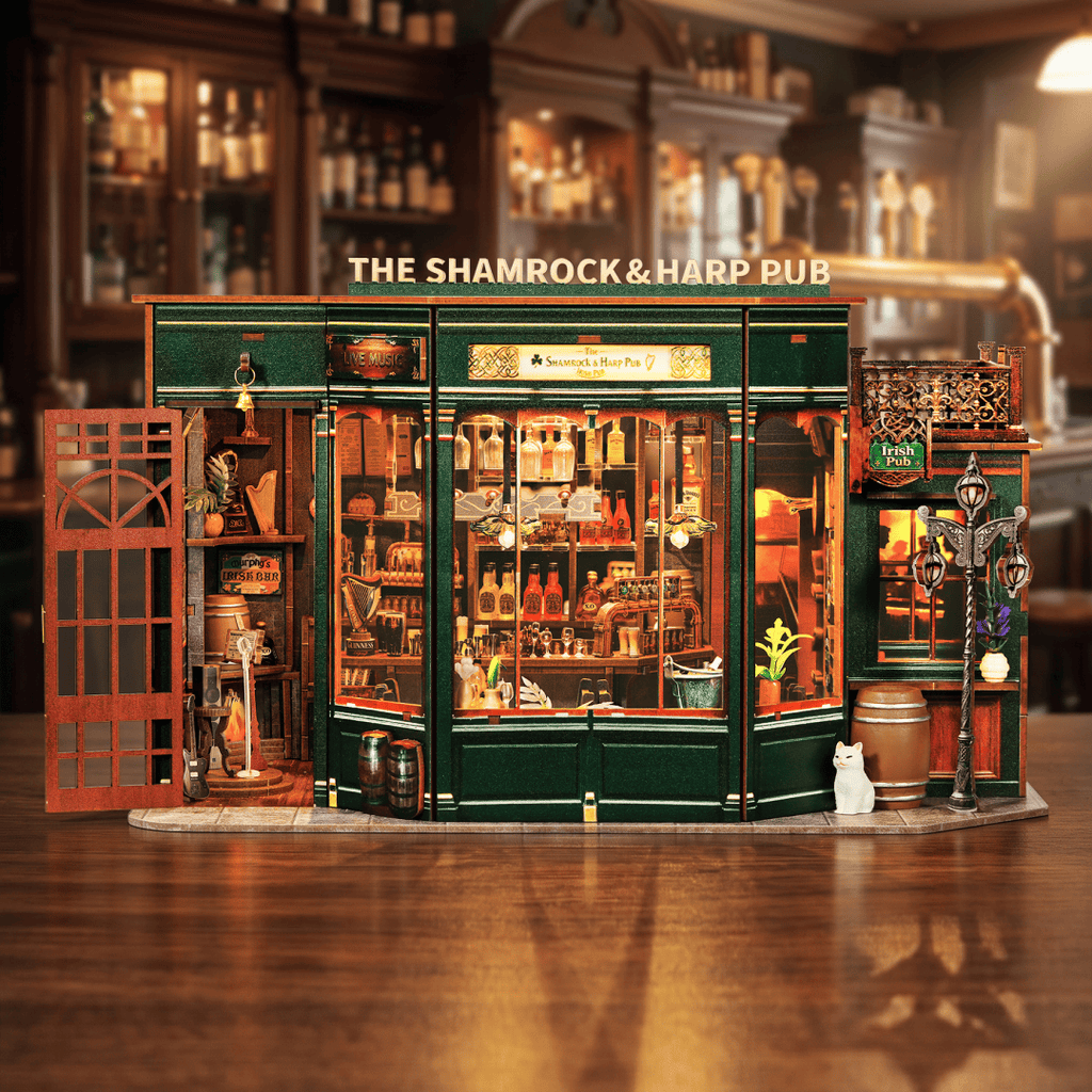 Detailed DIY miniature pub interior and accessories