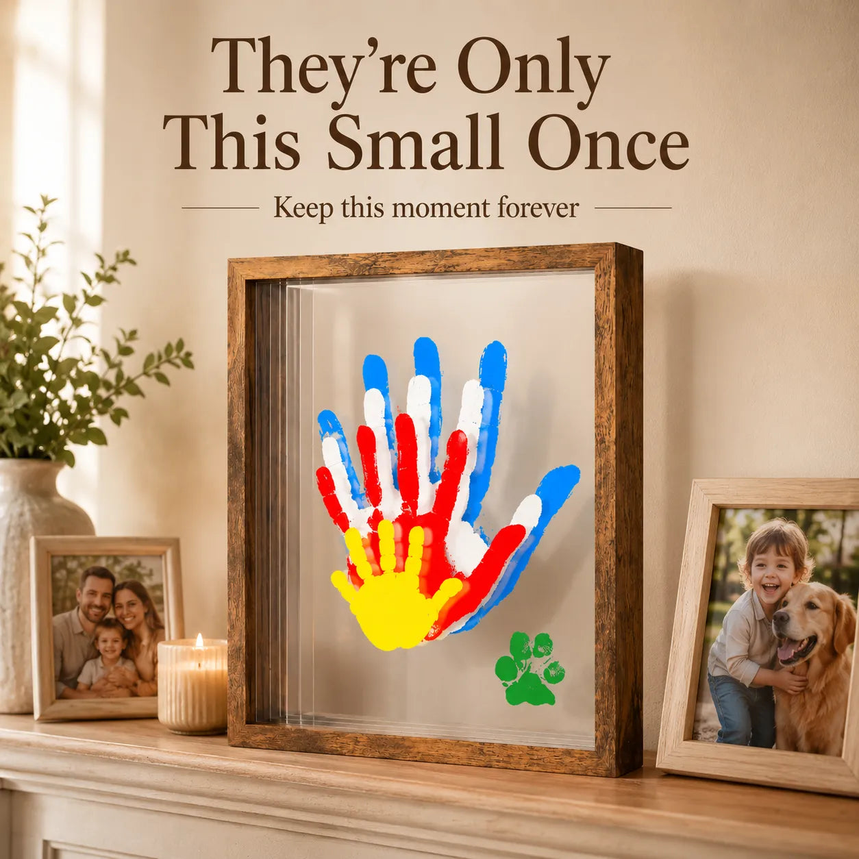 ❤️❤️Wooden Transparent Handprint Frame Set, DIY Family Memorial Gift Kit