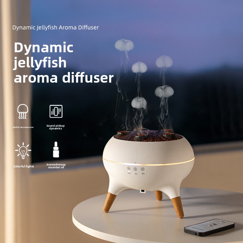Remote-controlled timed humidifier for home use, ultrasonic multi-pore atomization, large mist output, jellyfish aroma diffuser