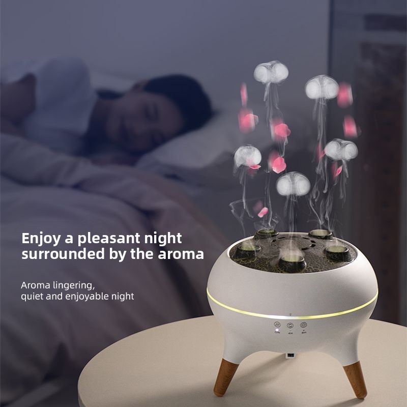 Remote-controlled timed humidifier for home use, ultrasonic multi-pore atomization, large mist output, jellyfish aroma diffuser