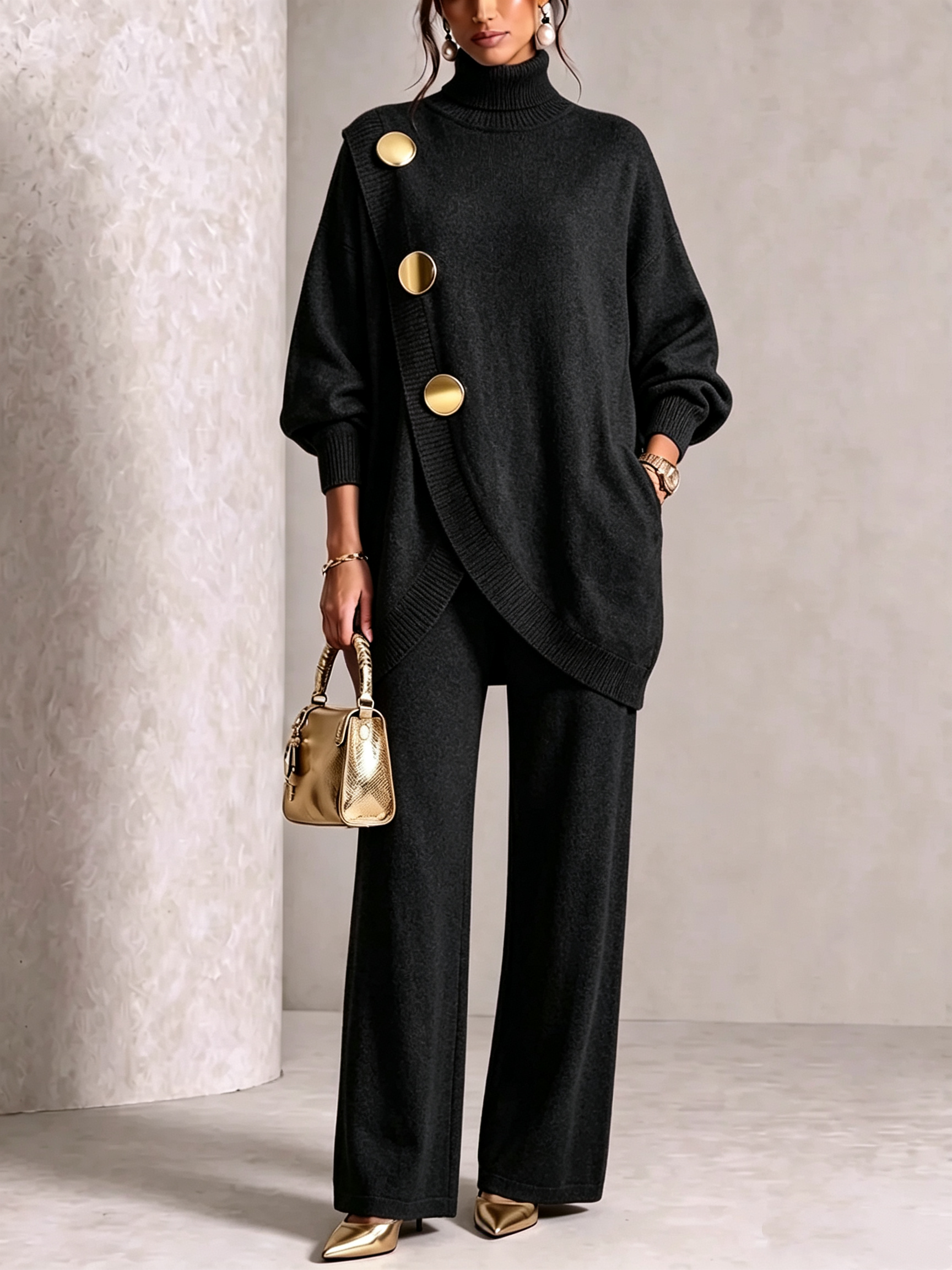 ⏰ LAST DAY SAVE 49% 💥 Elegant Knit Asymmetrical Button Set