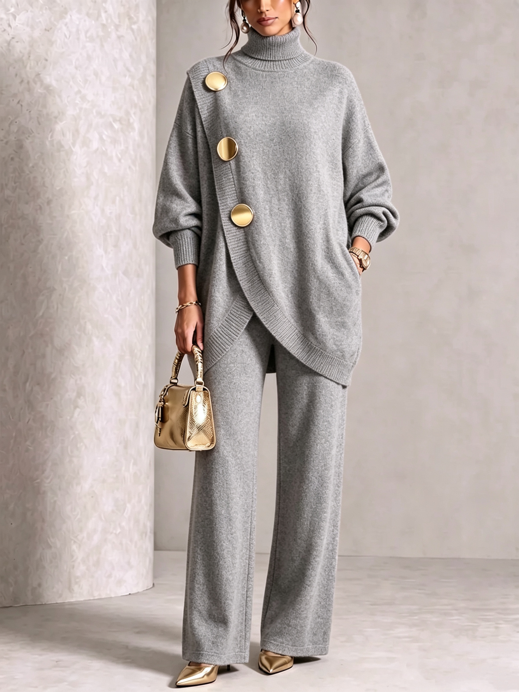 ⏰ LAST DAY SAVE 49% 💥 Elegant Knit Asymmetrical Button Set