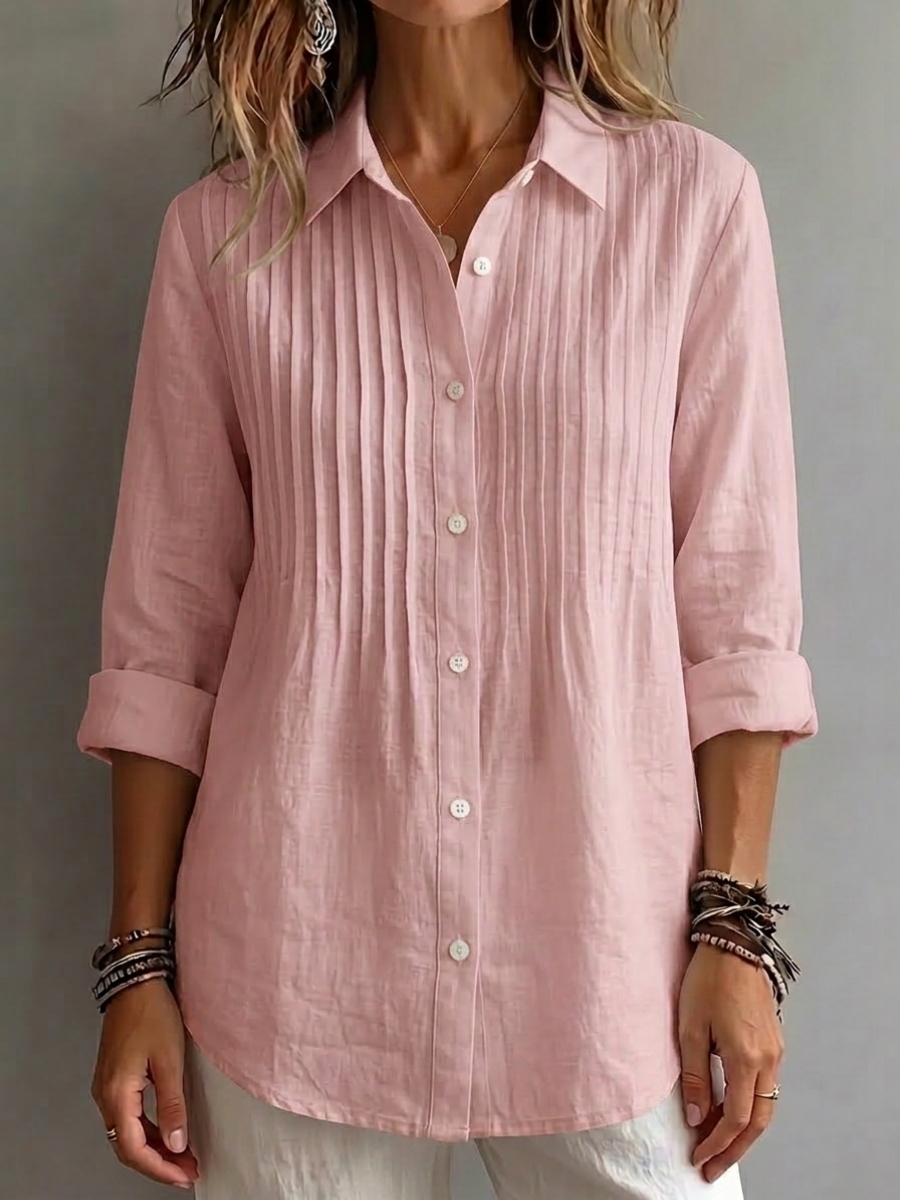 CLEARANCE SALE🔥 Pleated Linen-Blend Blouse