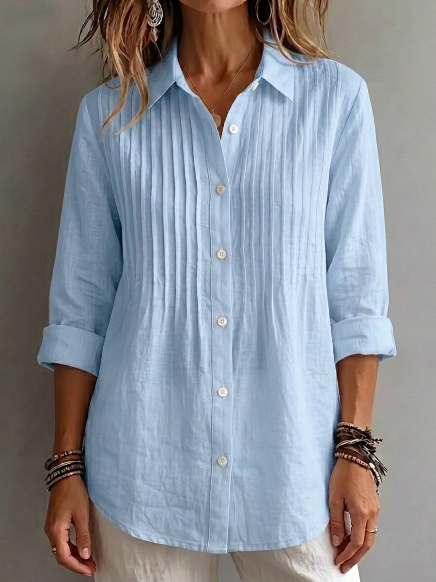 CLEARANCE SALE🔥 Pleated Linen-Blend Blouse