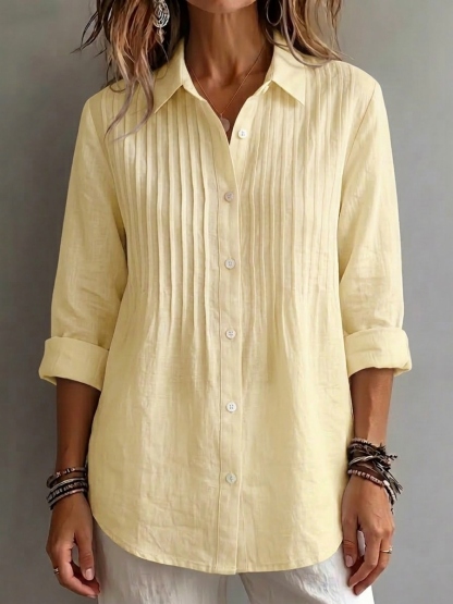CLEARANCE SALE🔥 Pleated Linen-Blend Blouse