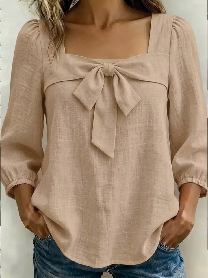 NEW🔥 Women's Casual Bow Short-sleeve Linen and Cotton Blouse