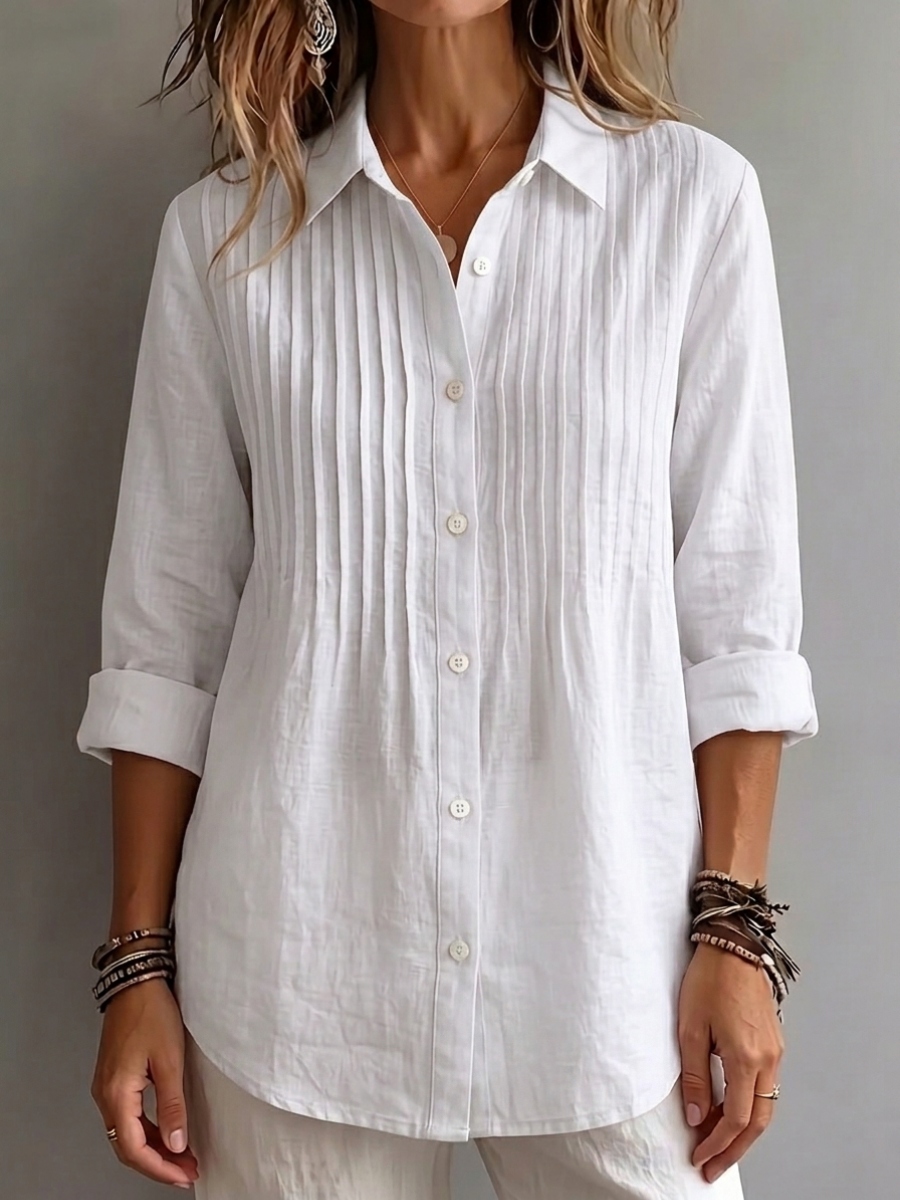 CLEARANCE SALE🔥 Pleated Linen-Blend Blouse