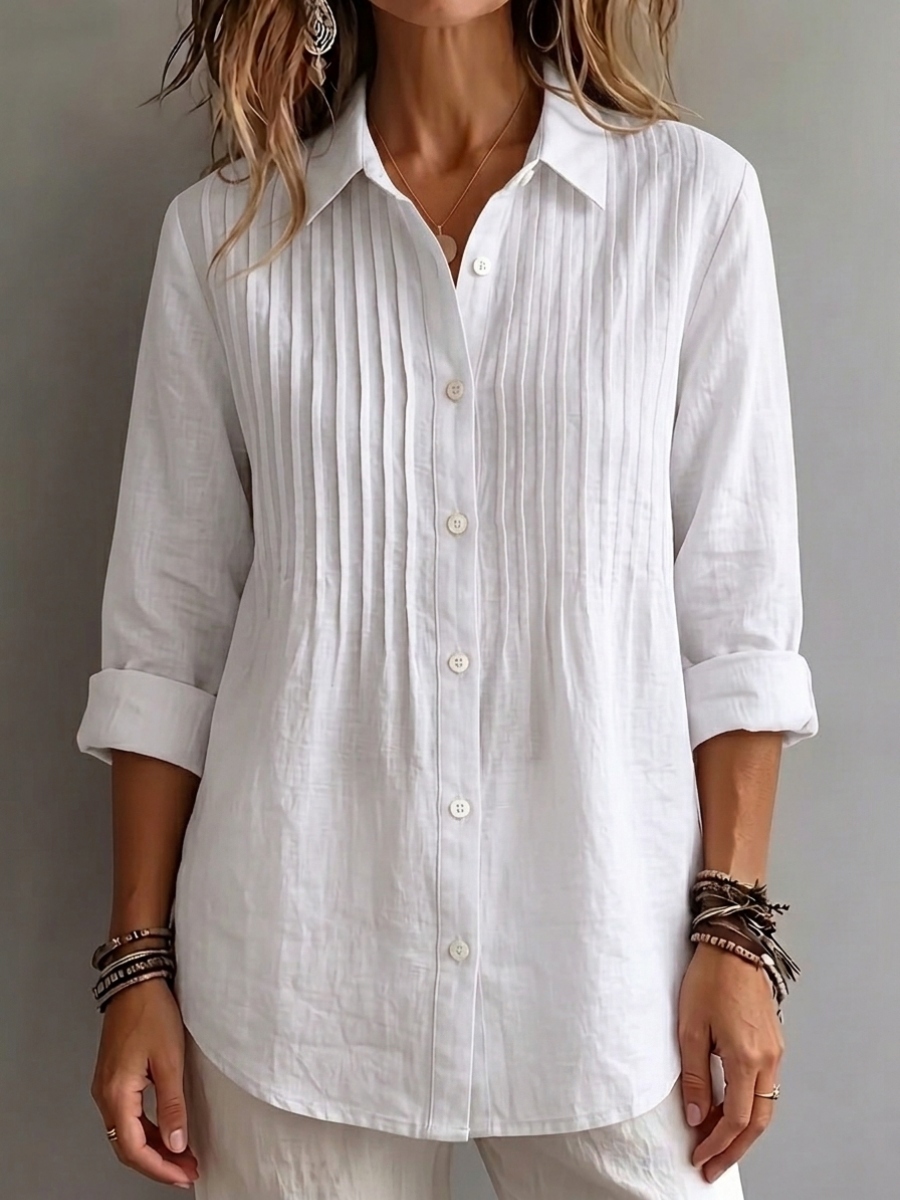 CLEARANCE SALE🔥 Pleated Linen-Blend Blouse