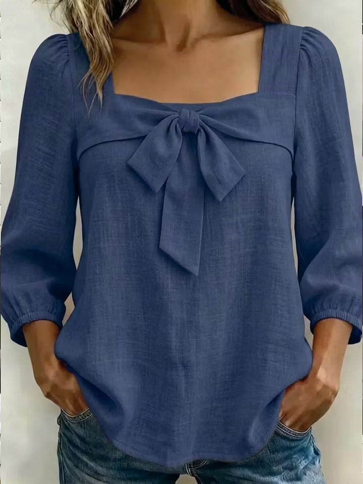 NEW🔥 Women's Casual Bow Short-sleeve Linen and Cotton Blouse
