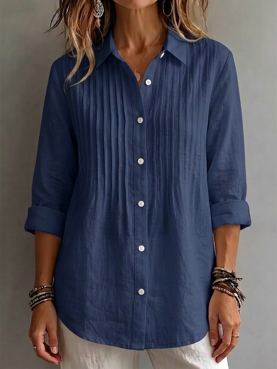 CLEARANCE SALE🔥 Pleated Linen-Blend Blouse