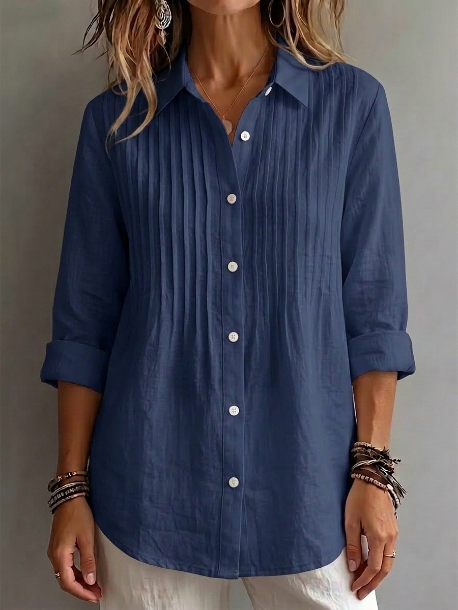 CLEARANCE SALE🔥 Pleated Linen-Blend Blouse
