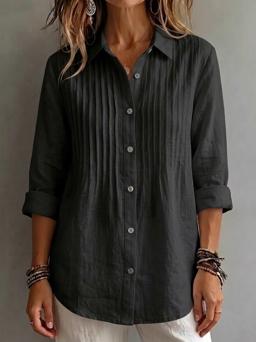 CLEARANCE SALE🔥 Pleated Linen-Blend Blouse