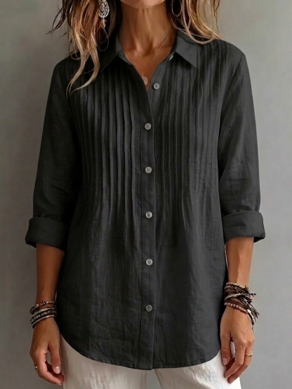 CLEARANCE SALE🔥 Pleated Linen-Blend Blouse