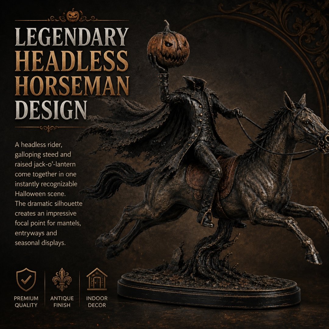 💥Last Day 70% OFF🎃🏇-Midnight Chase Headless Horseman Statue