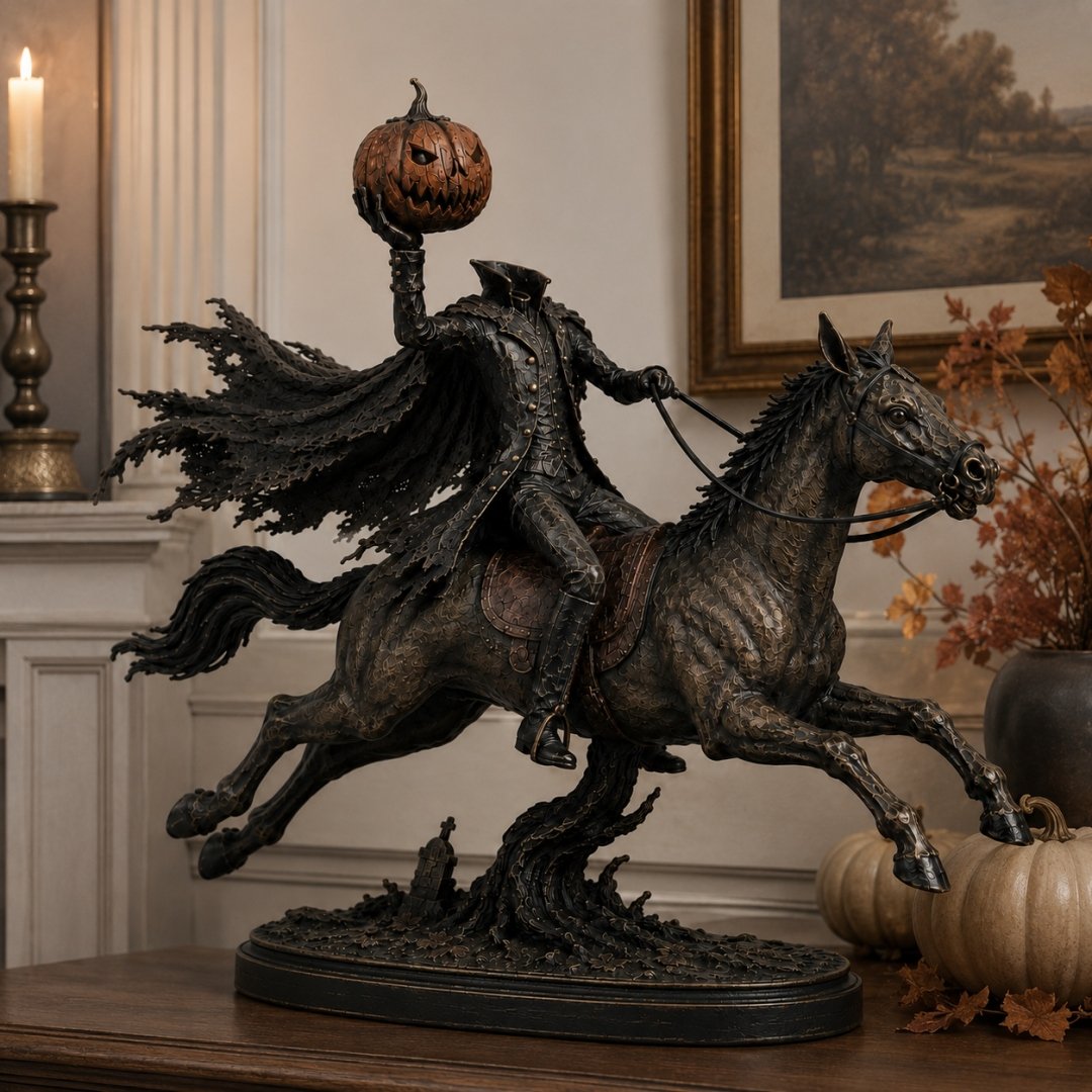 💥Last Day 70% OFF🎃🏇-Midnight Chase Headless Horseman Statue