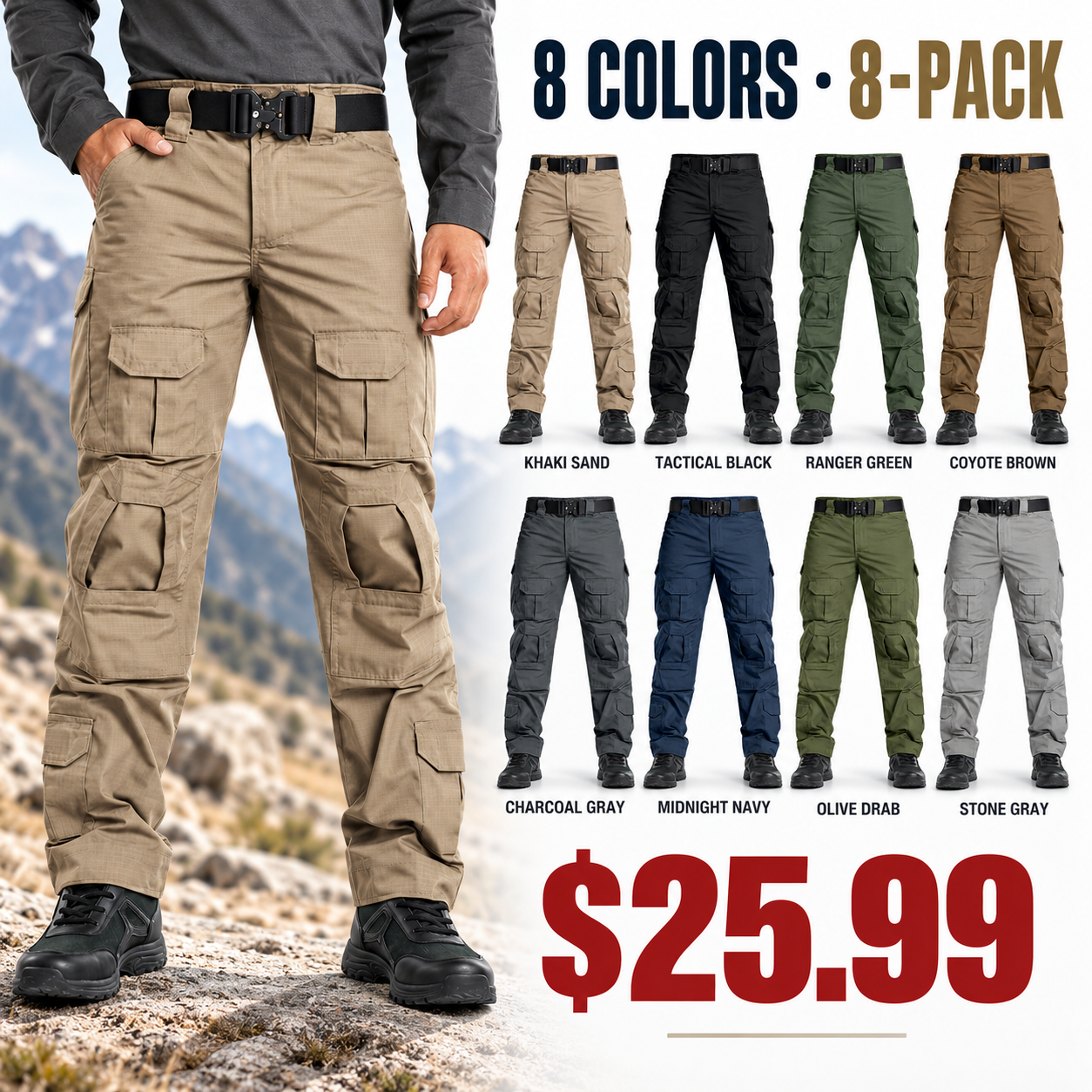 Men's Ripstop Tactical Cargo Pants – 10 Pockets