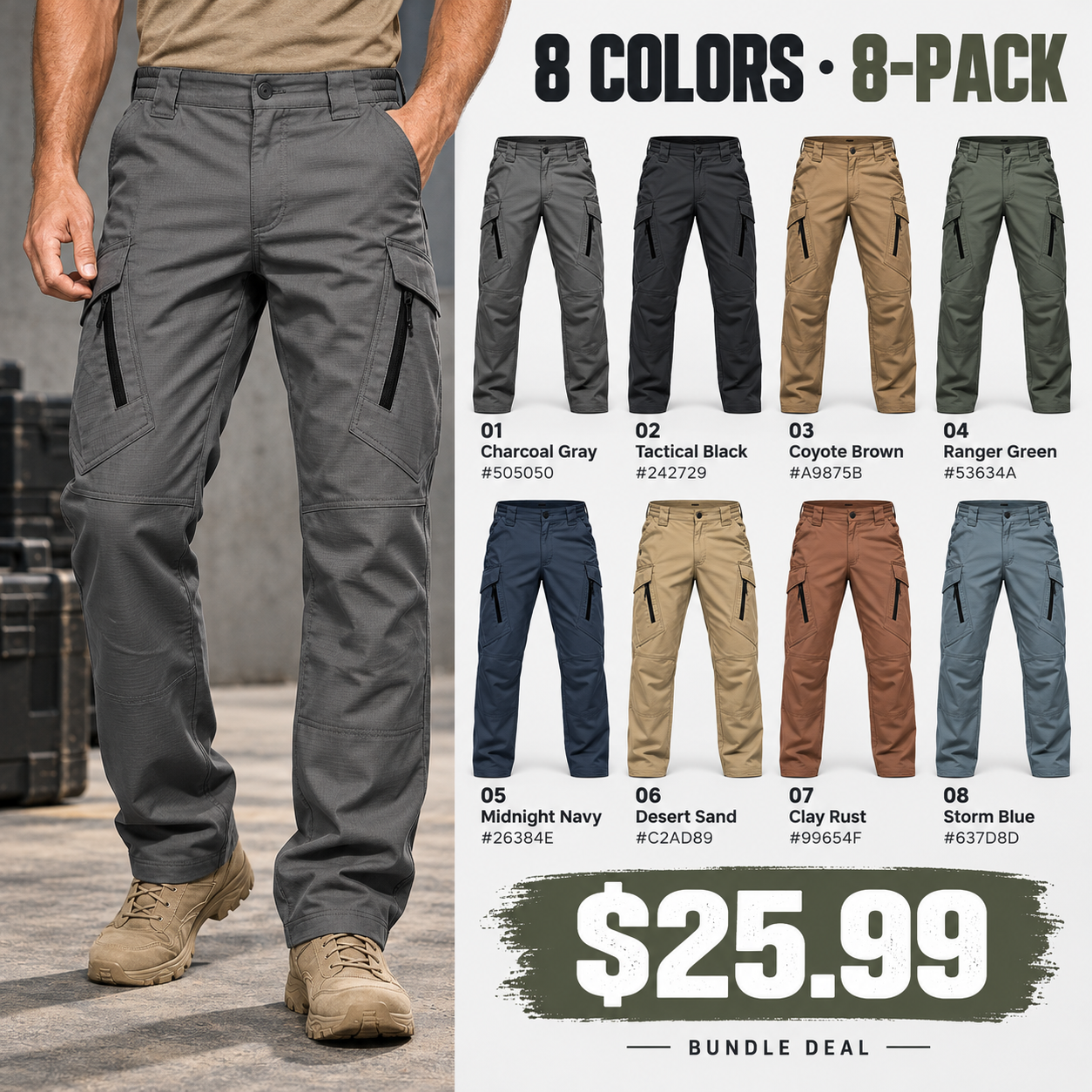 Men's Tactical Cargo Work Pants – Multi-Pocket Straight-Leg Pants