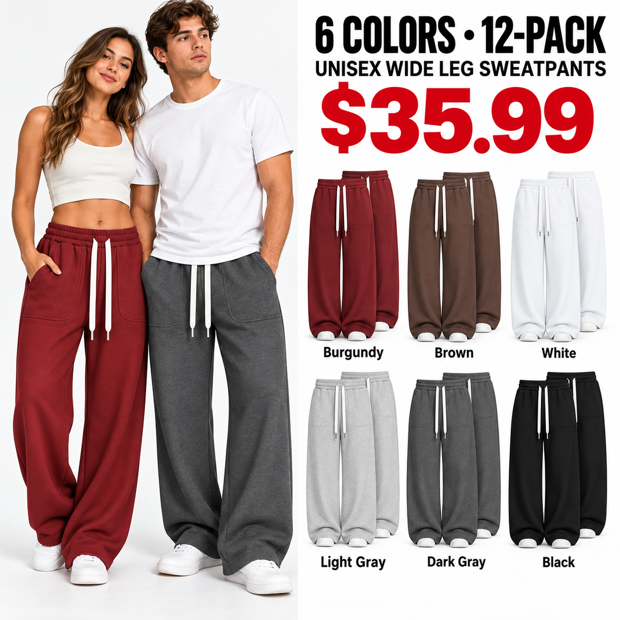 Women's wide-leg athletic pants, loose-fit drawstring sweatpants for autumn and winter.