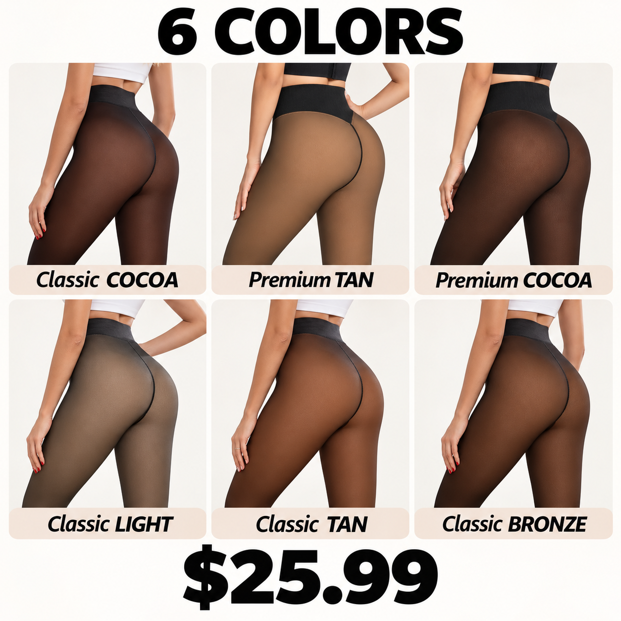 One-Seam & 6 Shades Fleece Lined Tights Women Sheer Black Fleece Pantyhose Winter Warm Thermal Fake Translucent Leggings Closed Foot