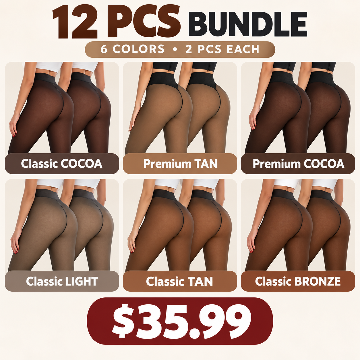 One-Seam & 6 Shades Fleece Lined Tights Women Sheer Black Fleece Pantyhose Winter Warm Thermal Fake Translucent Leggings Closed Foot