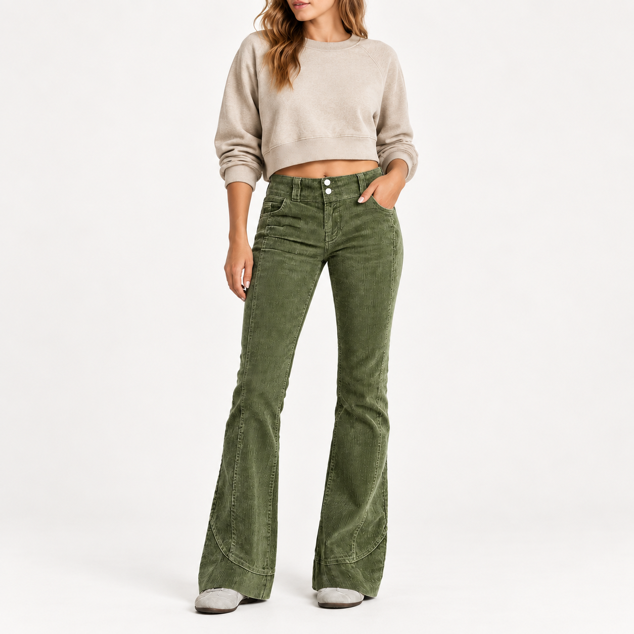 Women's High-Rise Washed Corduroy Flare Pants