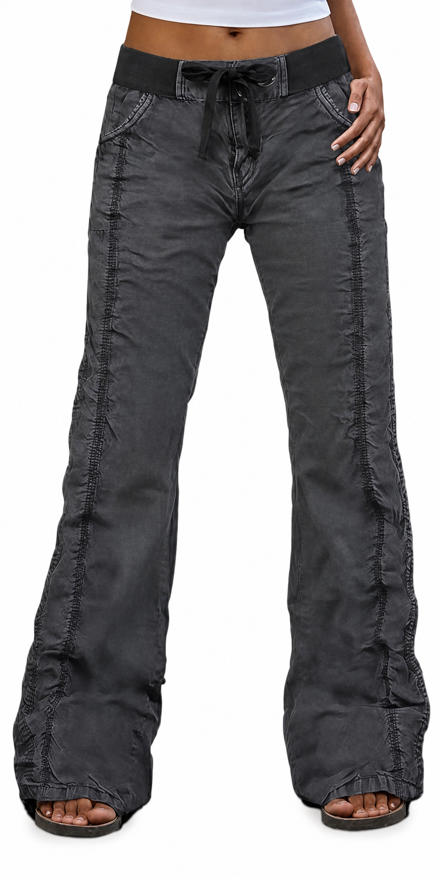 ⚡FINAL SALE⚡- 8 PACK  Women's straight-leg trousers, mid-rise, casual utility style, solid color, stitched detailing