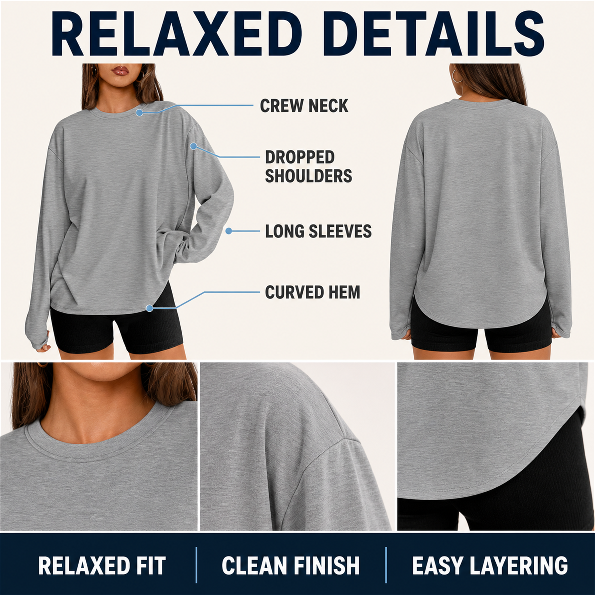 Women's Loose Long-Sleeve T-Shirt (2026) – Basic Crew Neck – Casual Autumn Sports Tee