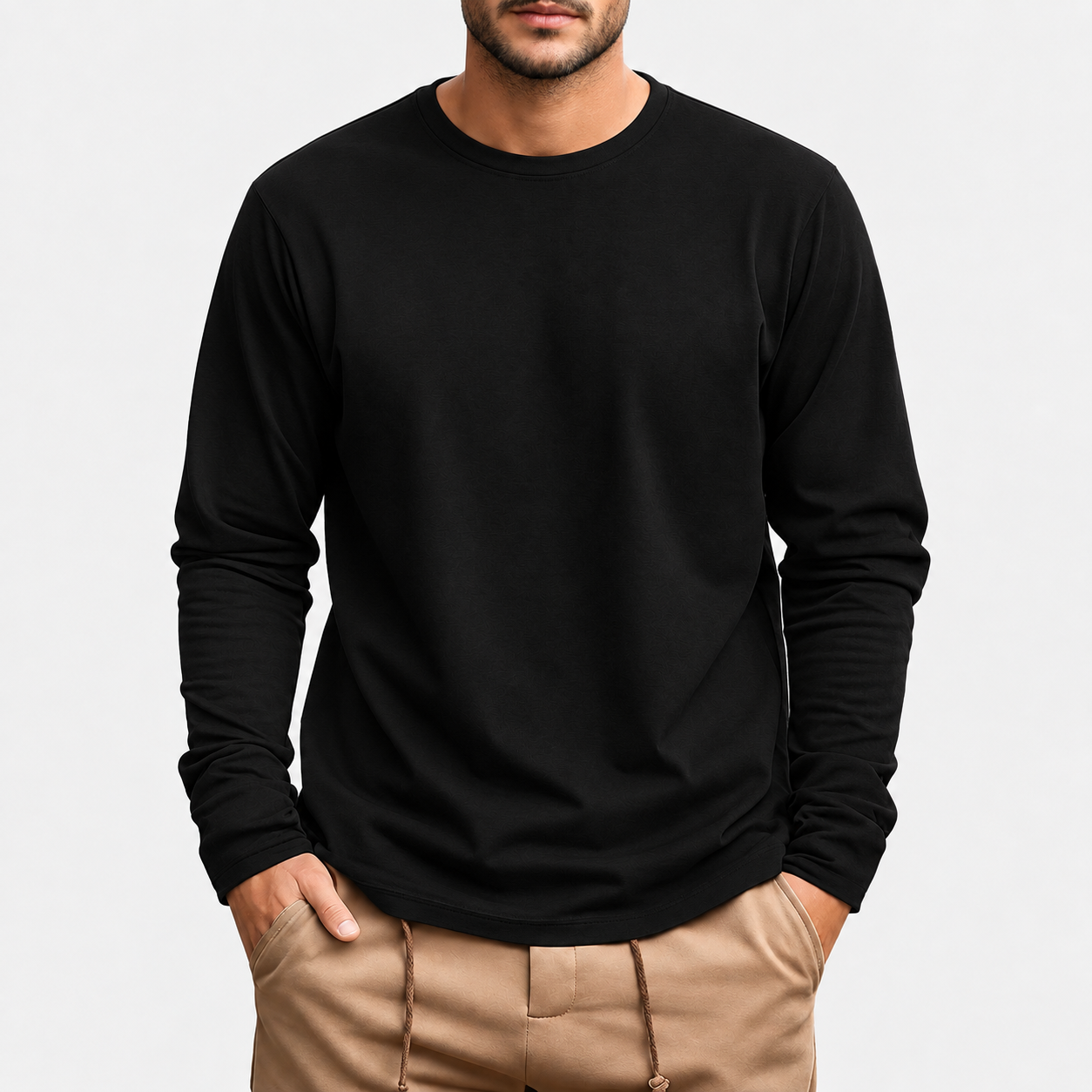 Men's Plus-Size Long-Sleeve Cotton Knit Shirt