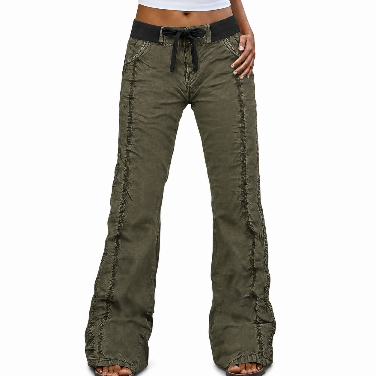 ⚡FINAL SALE⚡- 8 PACK  Women's straight-leg trousers, mid-rise, casual utility style, solid color, stitched detailing