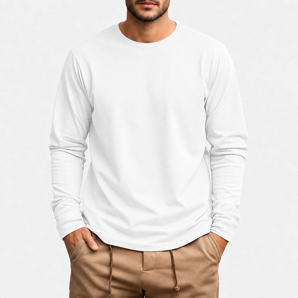 Men's Plus-Size Long-Sleeve Cotton Knit Shirt