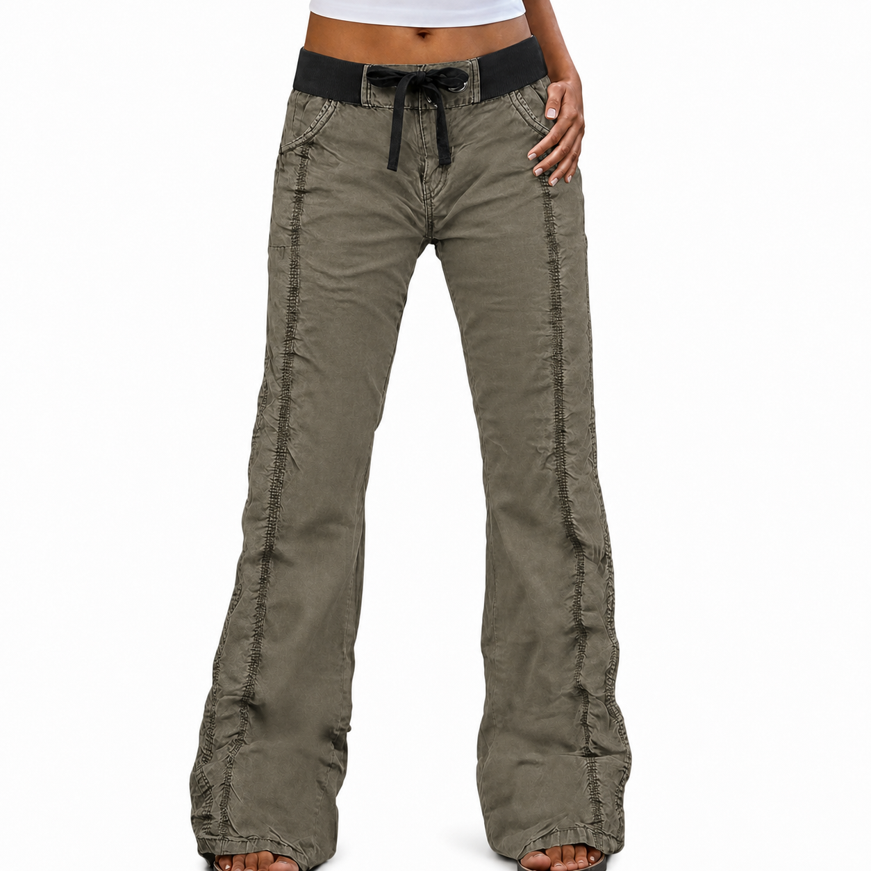 ⚡FINAL SALE⚡- 8 PACK  Women's straight-leg trousers, mid-rise, casual utility style, solid color, stitched detailing