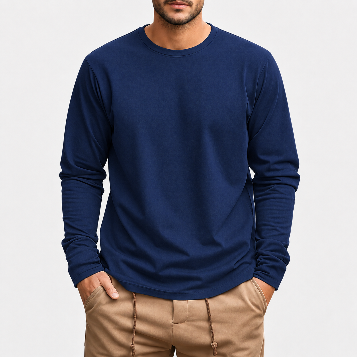 Men's Plus-Size Long-Sleeve Cotton Knit Shirt