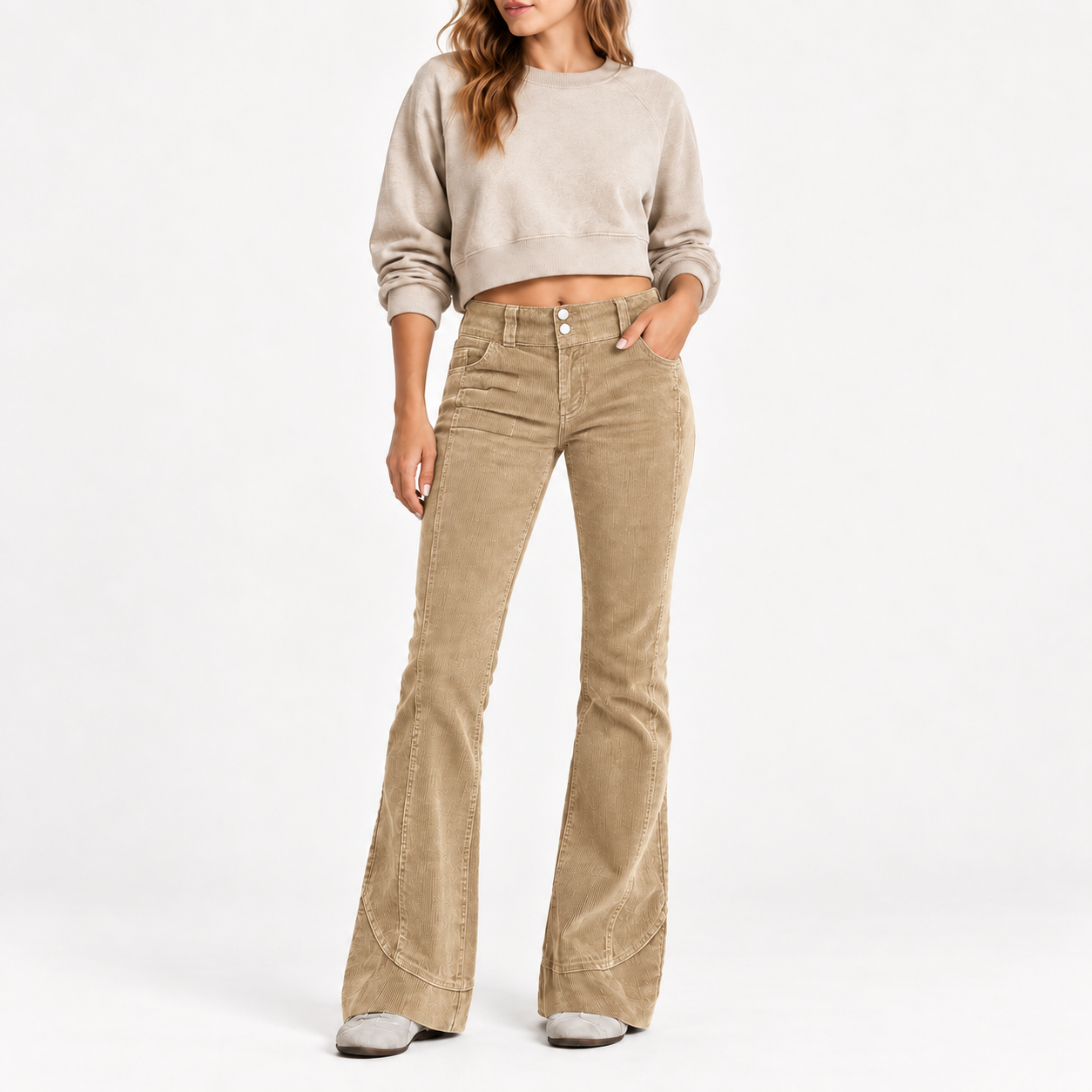 Women's High-Rise Washed Corduroy Flare Pants