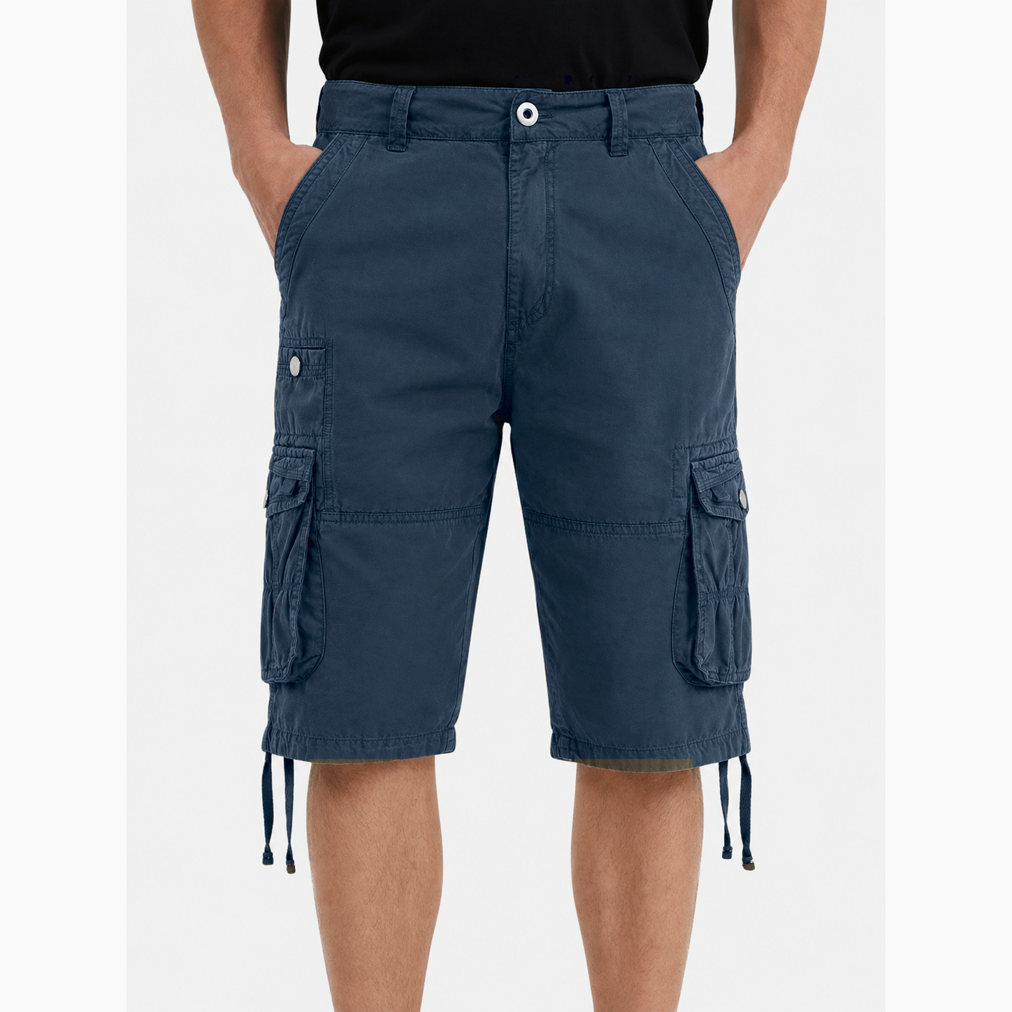Men's multi-pocket cargo shorts, knee-length, casual summer hiking shorts.