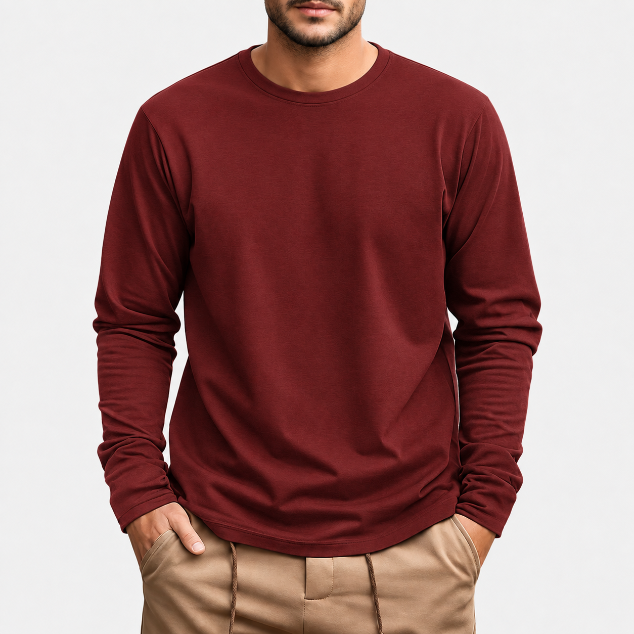 Men's Plus-Size Long-Sleeve Cotton Knit Shirt